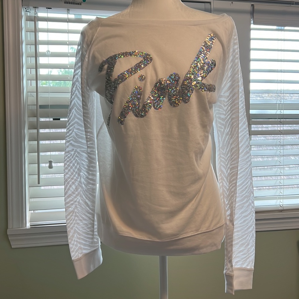 VS Pink Sequin Bling Logo Top Medium